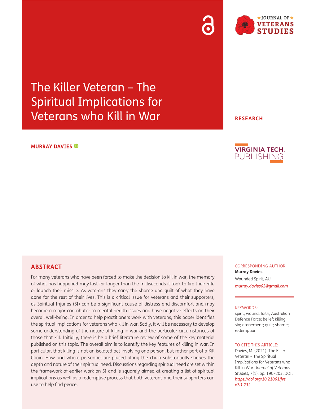 The Spiritual Implications for Veterans Who Kill in War
