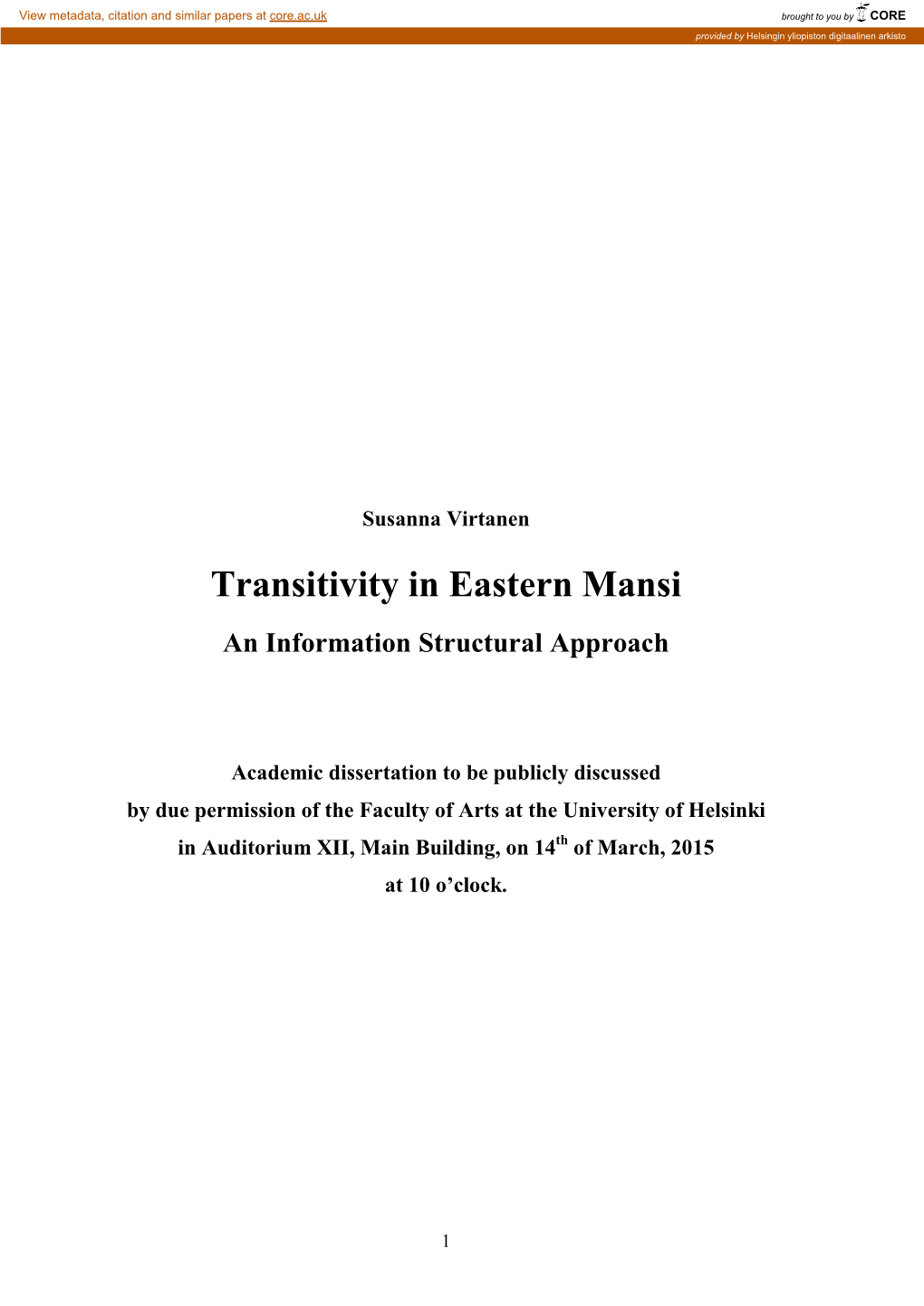 Transitivity in Eastern Mansi an Information Structural Approach