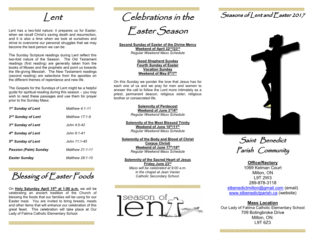 Lent & Easter Schedule