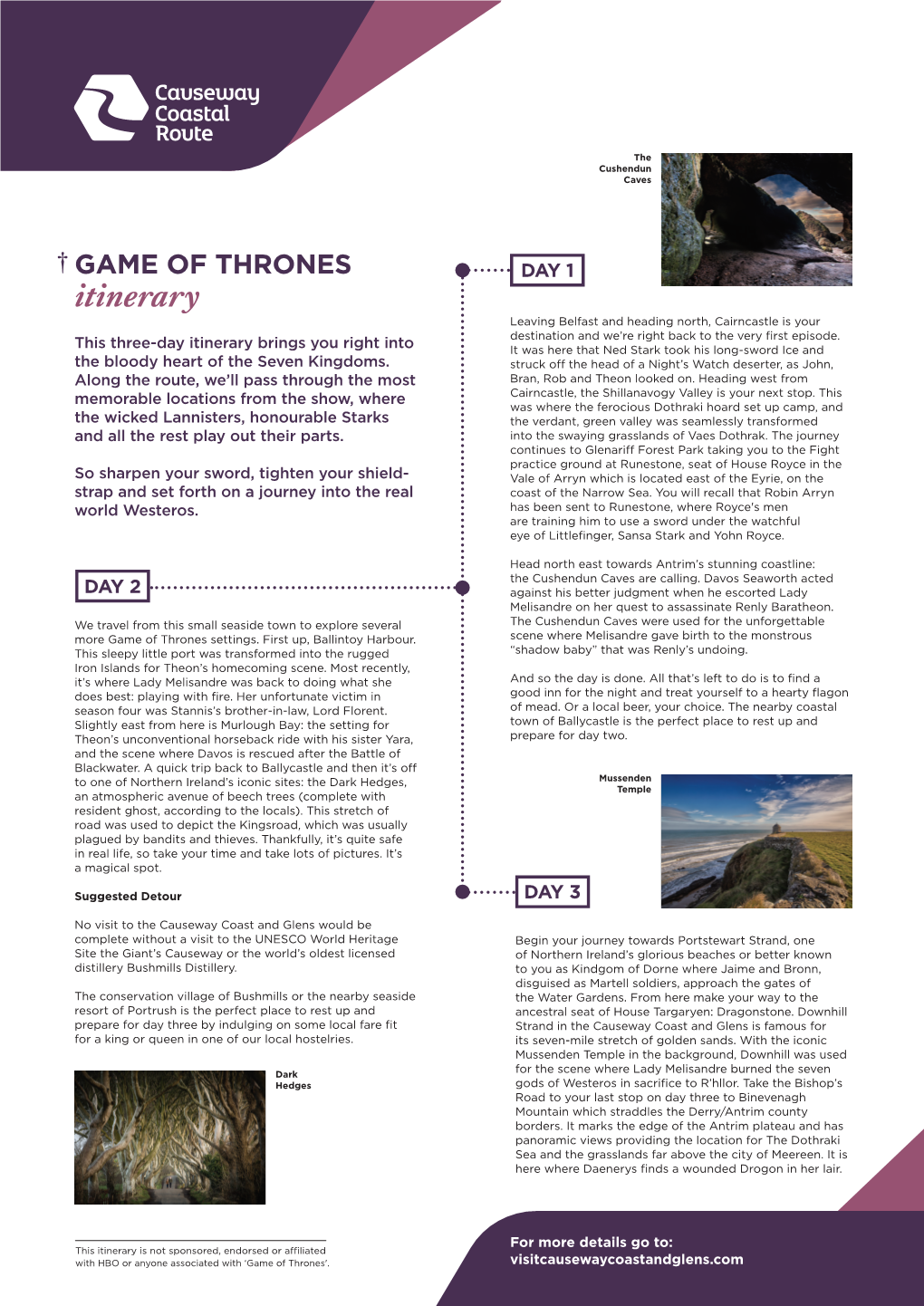 GAME of THRONES Itinerary Leaving Belfast and Heading North, Cairncastle Is Your Destination and We’Re Right Back to the Very First Episode