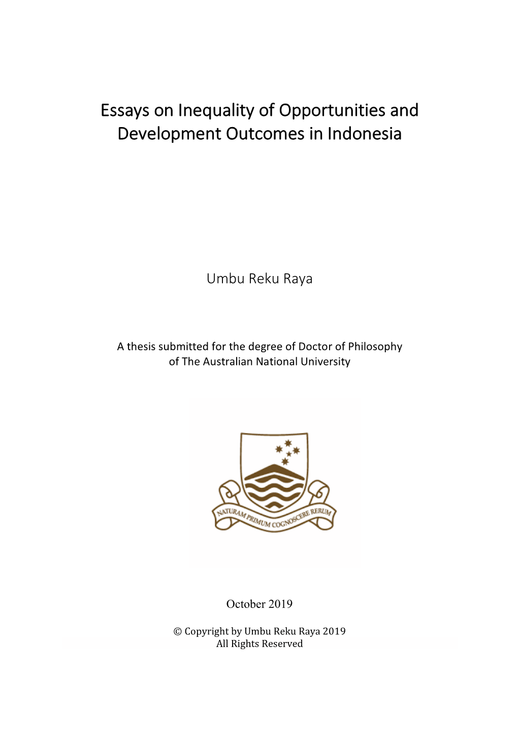 Finalrevised Essays on Inequality of Opportunities and Development