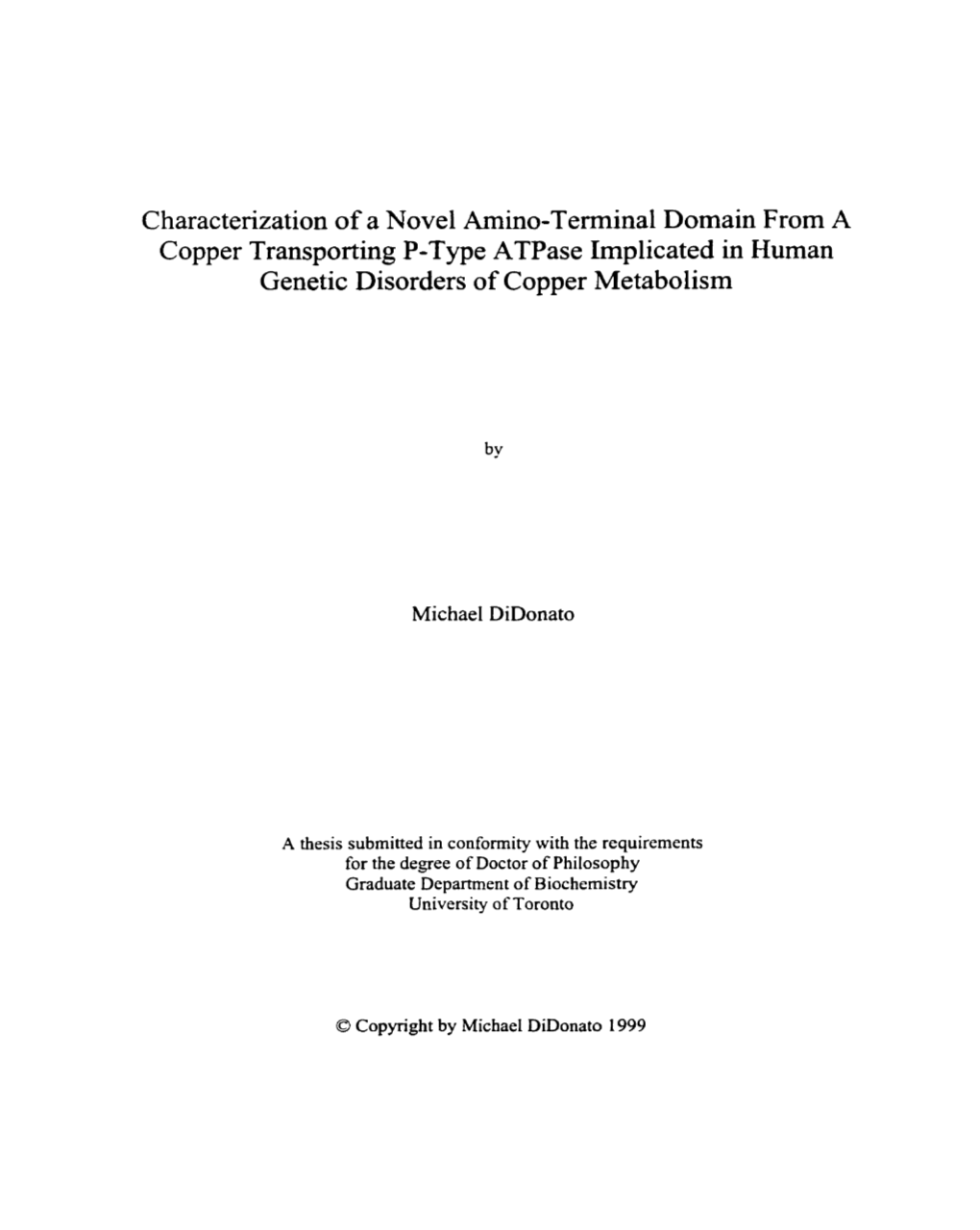 Characterization of a Novel Amino-Terminal Domain from a Copper Transporting P-Type Atpase Implicated in Human Genetic Disorders of Copper Metabolism