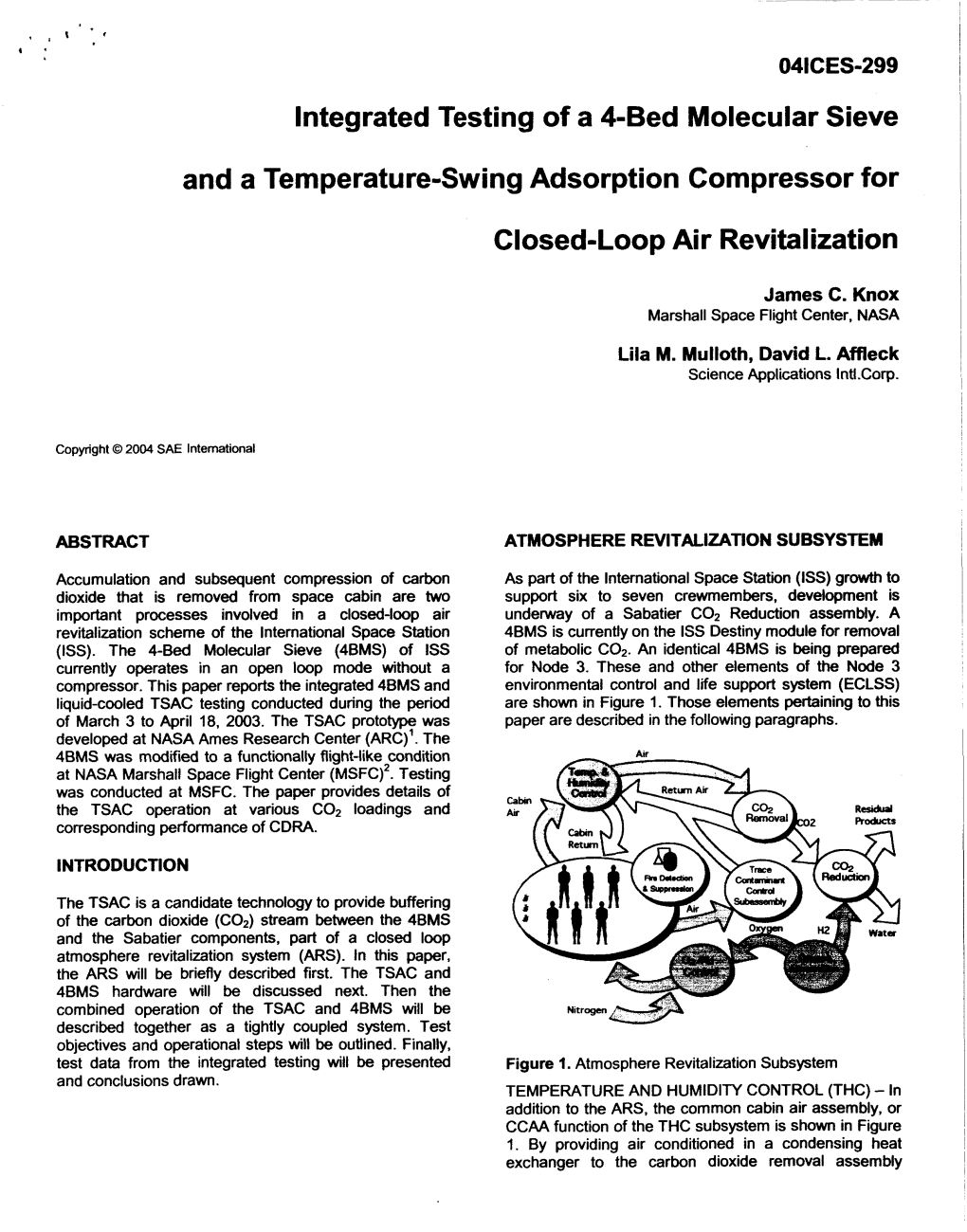 Integrated Testing of a 4-Bed Molecular Sieve and a Temperature-Swing Adsorption Compressor for Closed-Loop Air Revitalization