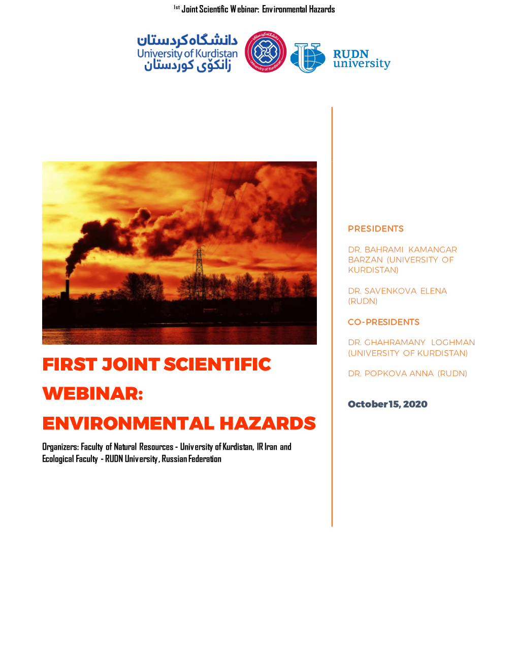 First Joint Scientific Webinar: Environmental Hazards