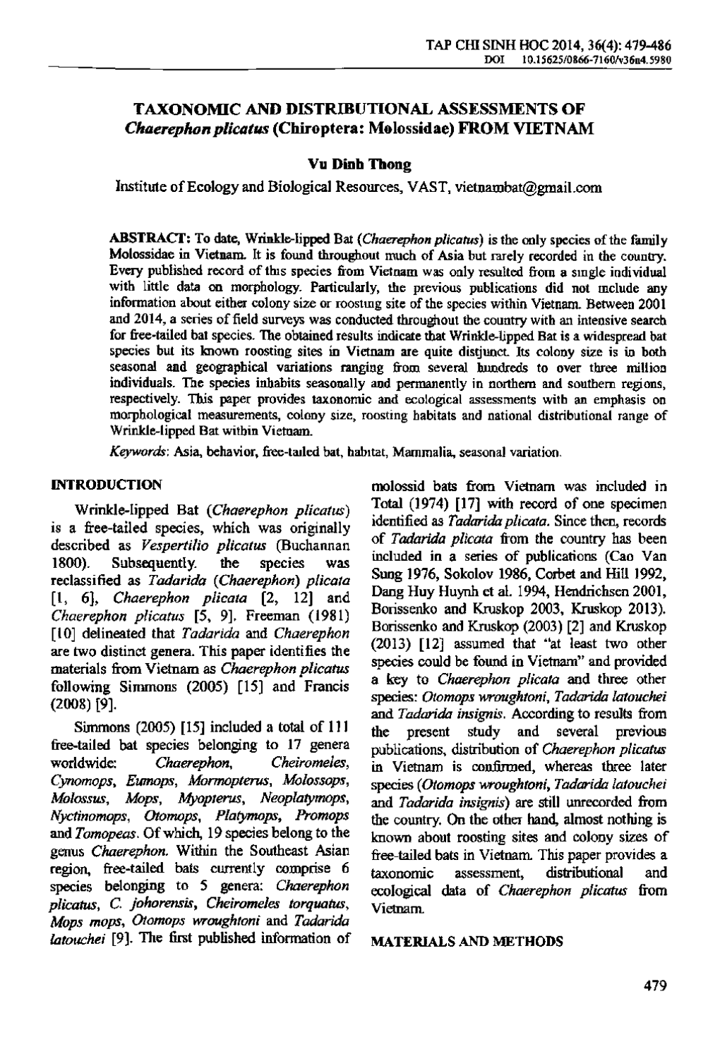 Tap Chi Sinh Hoc 2014, 36(4): 479-486 Taxonomic And