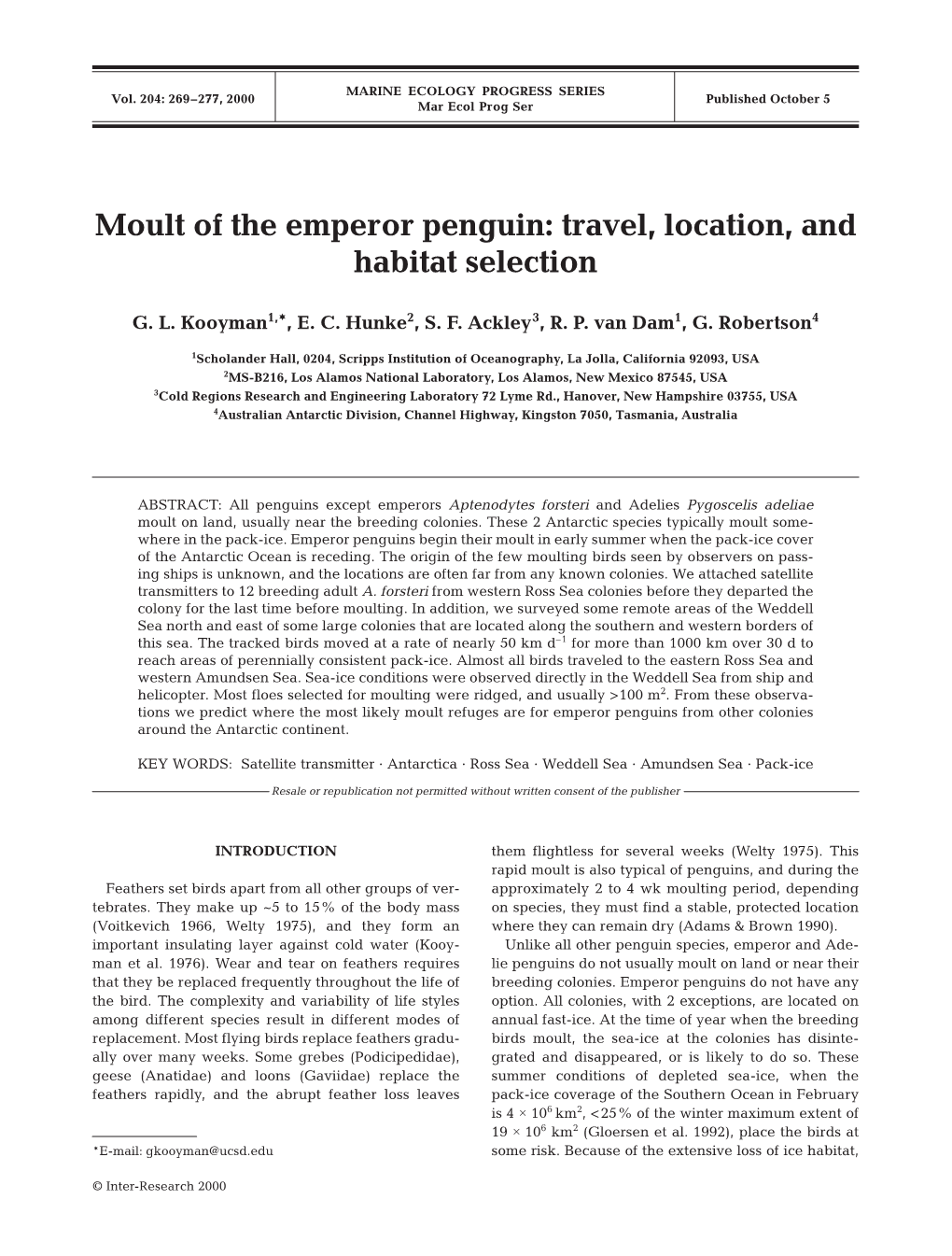 Moult of the Emperor Penguin: Travel, Location, and Habitat Selection