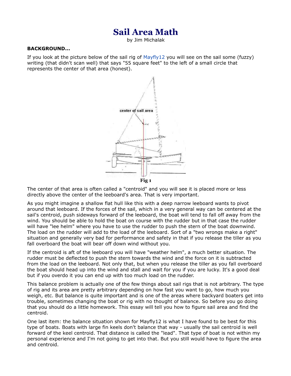 Sail Area Math by Jim Michalak BACKGROUND