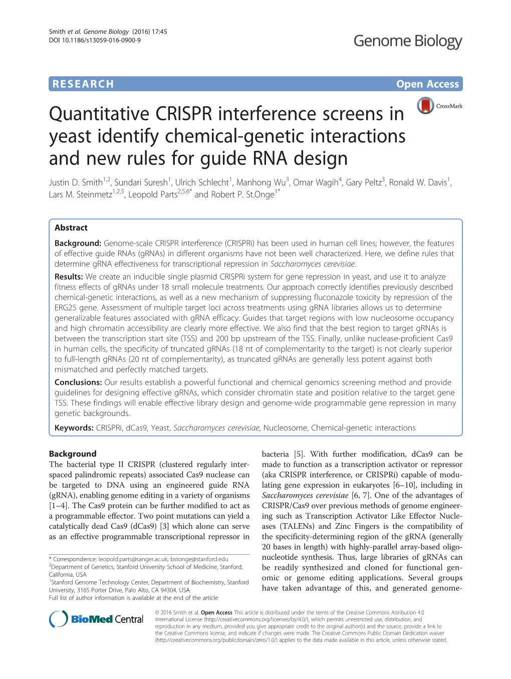 Quantitative CRISPR Interference Screens in Yeast Identify Chemical-Genetic Interactions and New Rules for Guide RNA Design Justin D