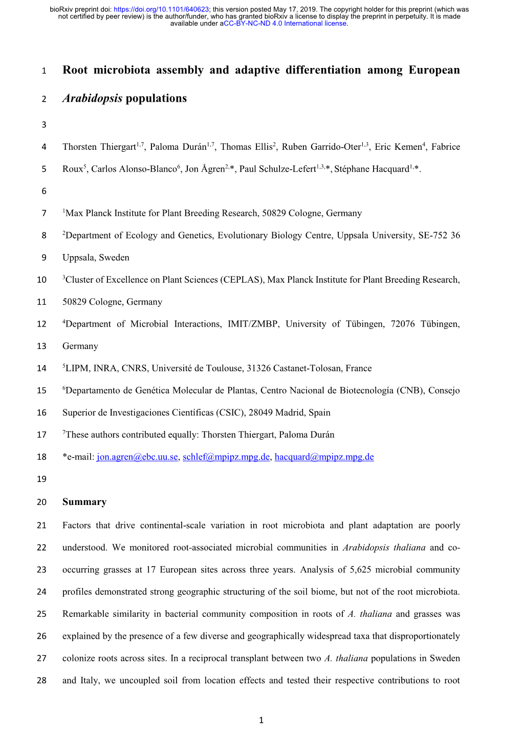 Root Microbiota Assembly and Adaptive Differentiation Among European