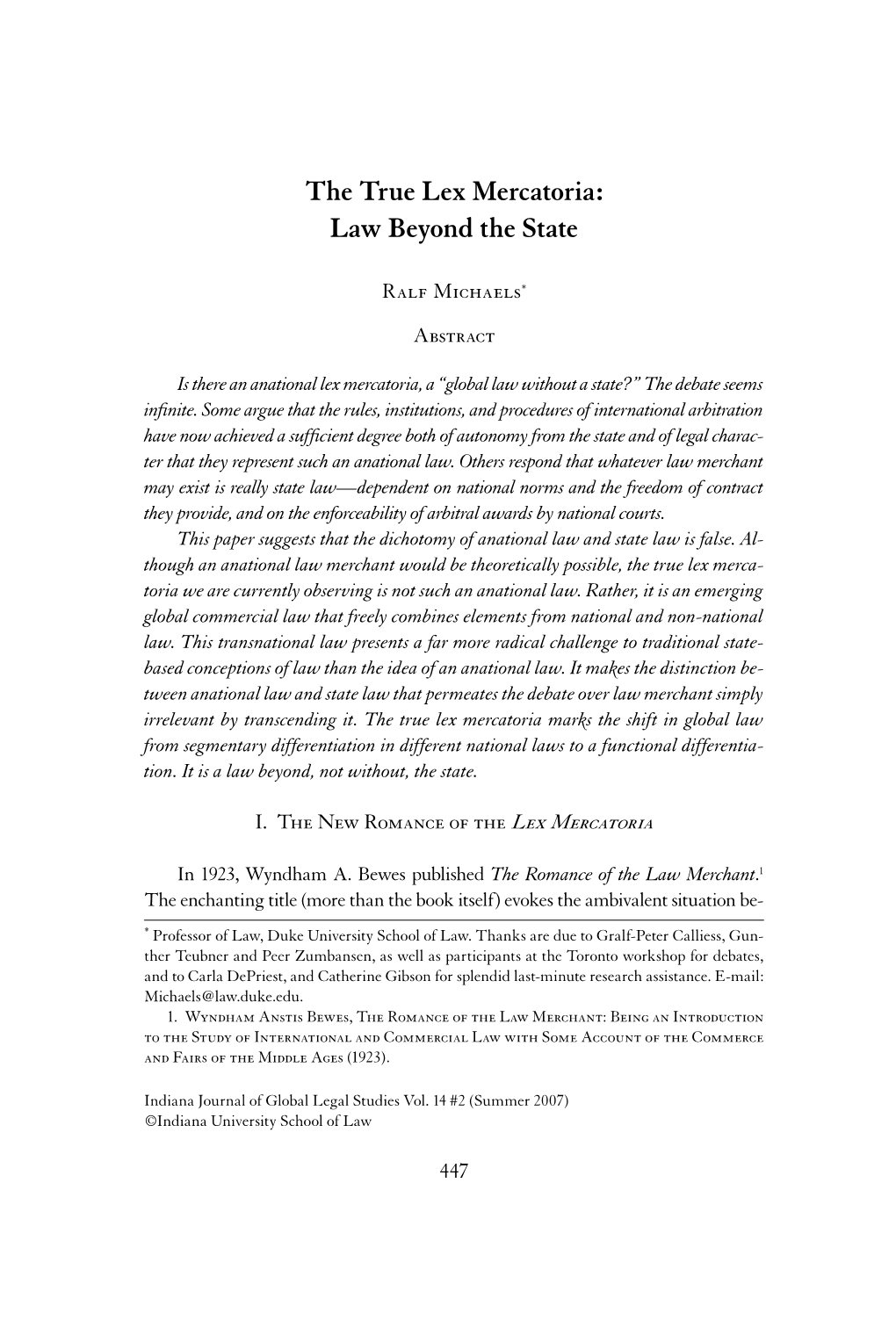 The True Lex Mercatoria: Law Beyond the State