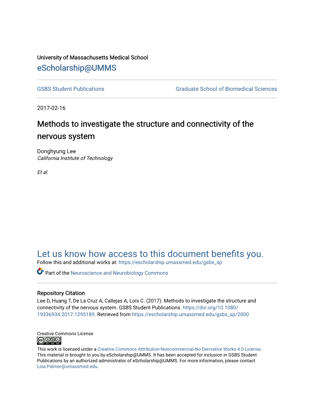 Methods to Investigate the Structure and Connectivity of the Nervous System