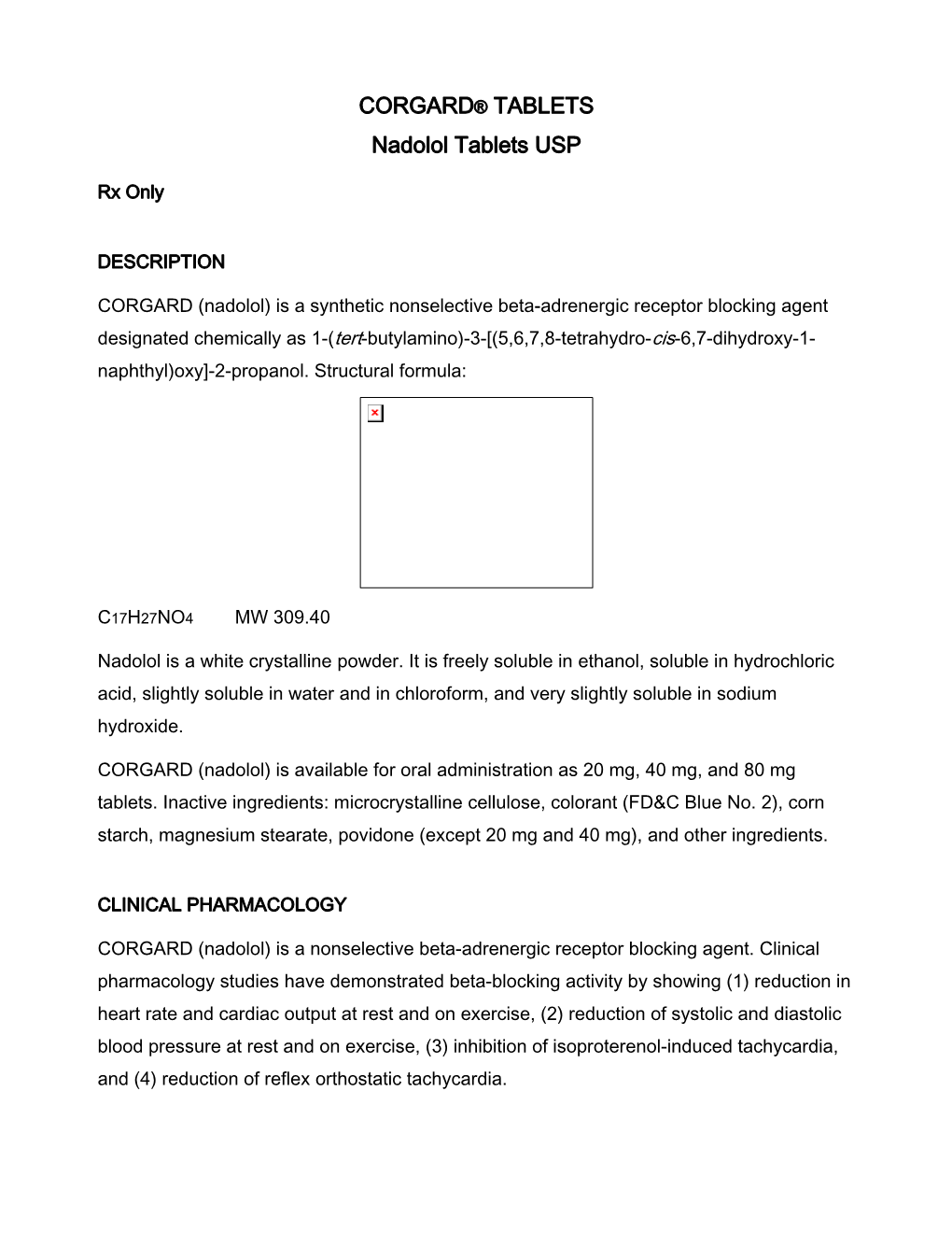 CORGARD® TABLETS Nadolol Tablets USP