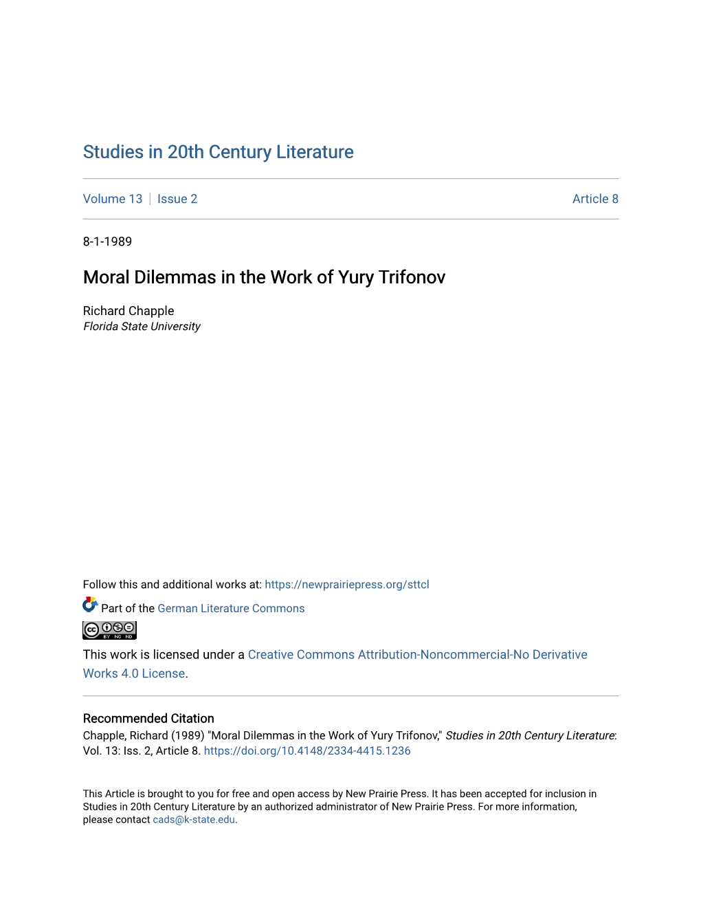 Moral Dilemmas in the Work of Yury Trifonov