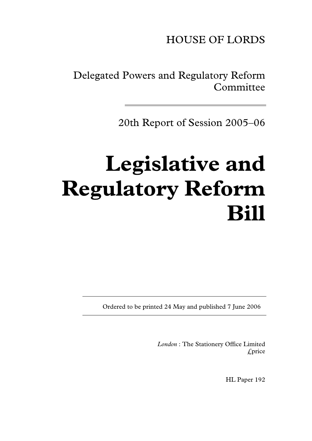 Legislative and Regulatory Reform Bill