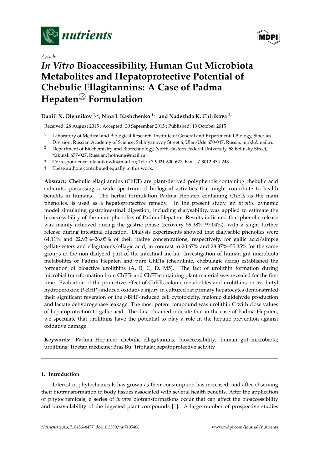 In Vitro Bioaccessibility, Human Gut Microbiota Metabolites and Hepatoprotective Potential of Chebulic Ellagitannins: a Case of Padma Hepatenr Formulation