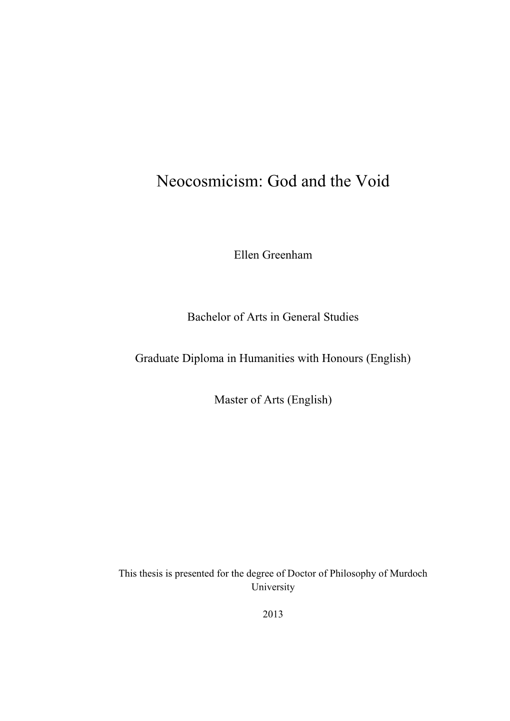 Neocosmicism: God and the Void