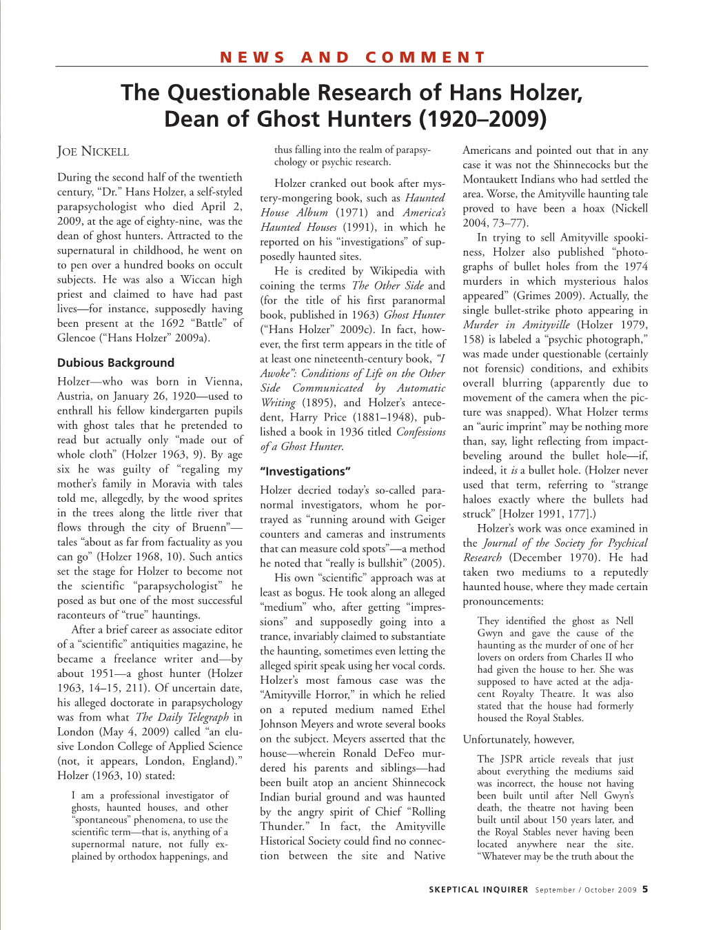 The Questionable Research of Hans Holzer, Dean of Ghost Hunters (1920–2009)