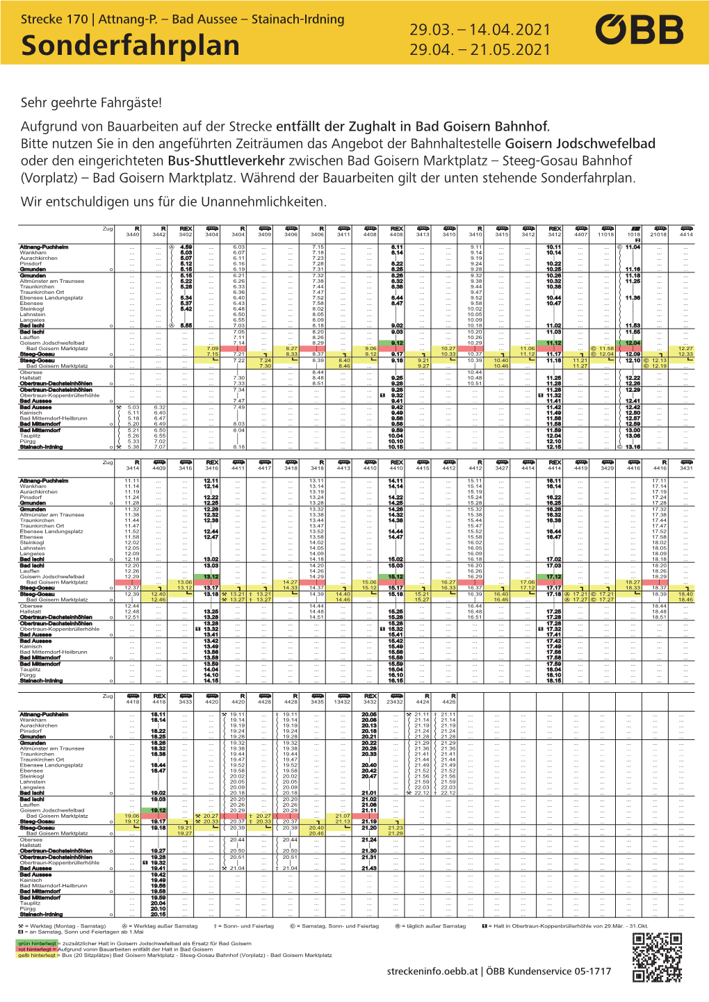 Sonderfahrplan 29.04