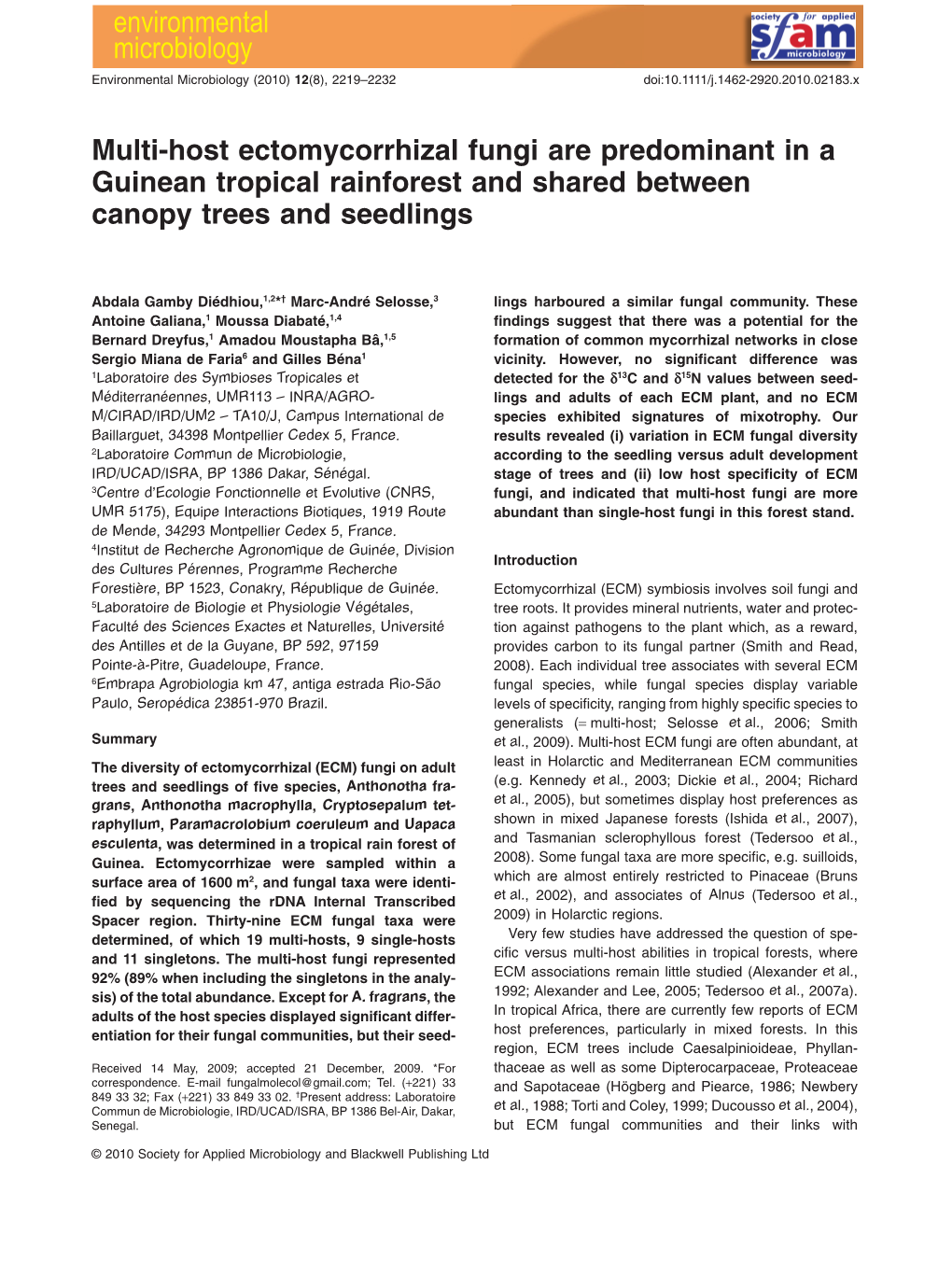 Multi?Host Ectomycorrhizal Fungi Are Predominant in a Guinean Tropical