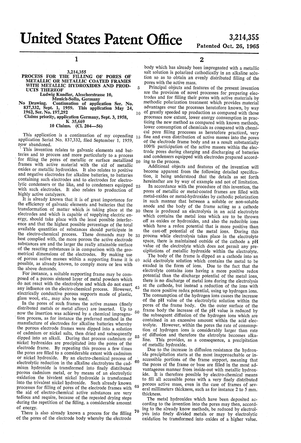 United States Patent Office Patented Oct