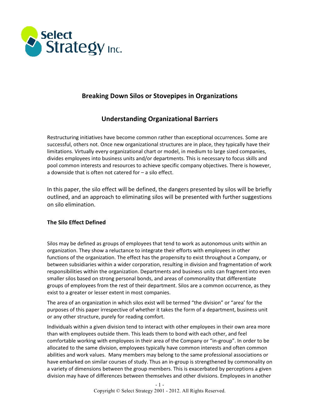 Breaking Down Silos Or Stovepipes in Organizations Understanding Organizational Barriers