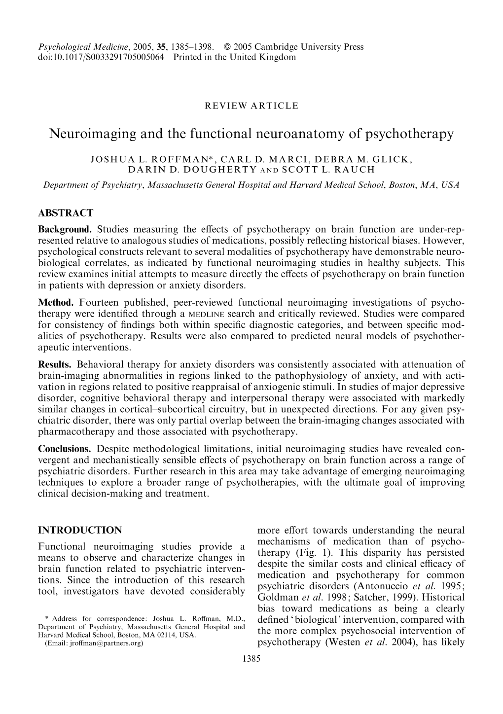 Neuroimaging and the Functional Neuroanatomy of Psychotherapy