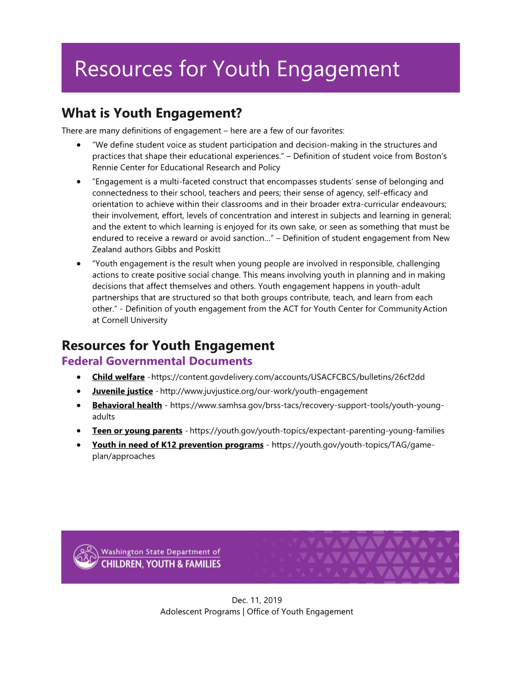 Resources for Youth Engagement