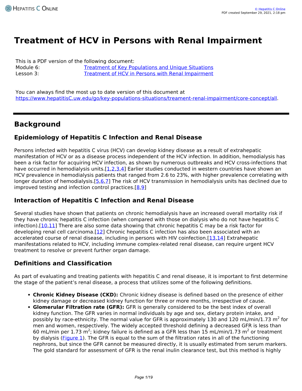 Treatment of HCV in Persons with Renal Impairment