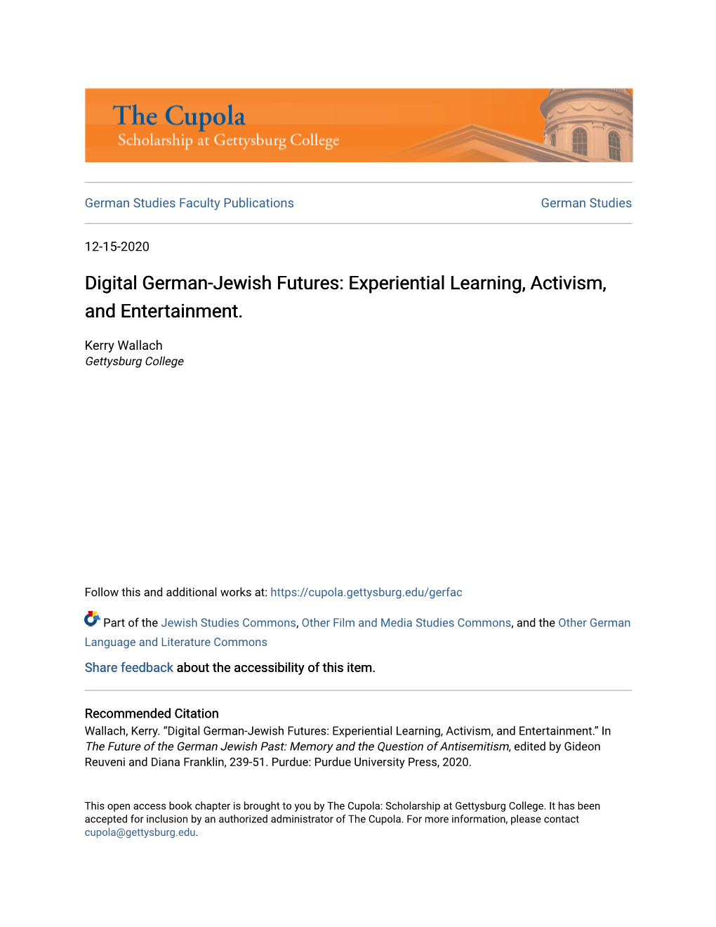 Digital German-Jewish Futures: Experiential Learning, Activism, and Entertainment