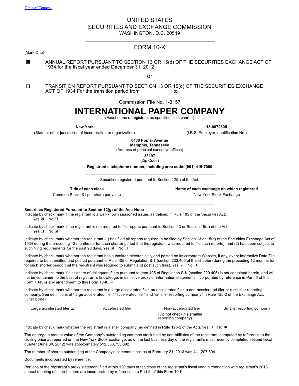 INTERNATIONAL PAPER COMPANY (Exact Name of Registrant As Specified in Its Charter)