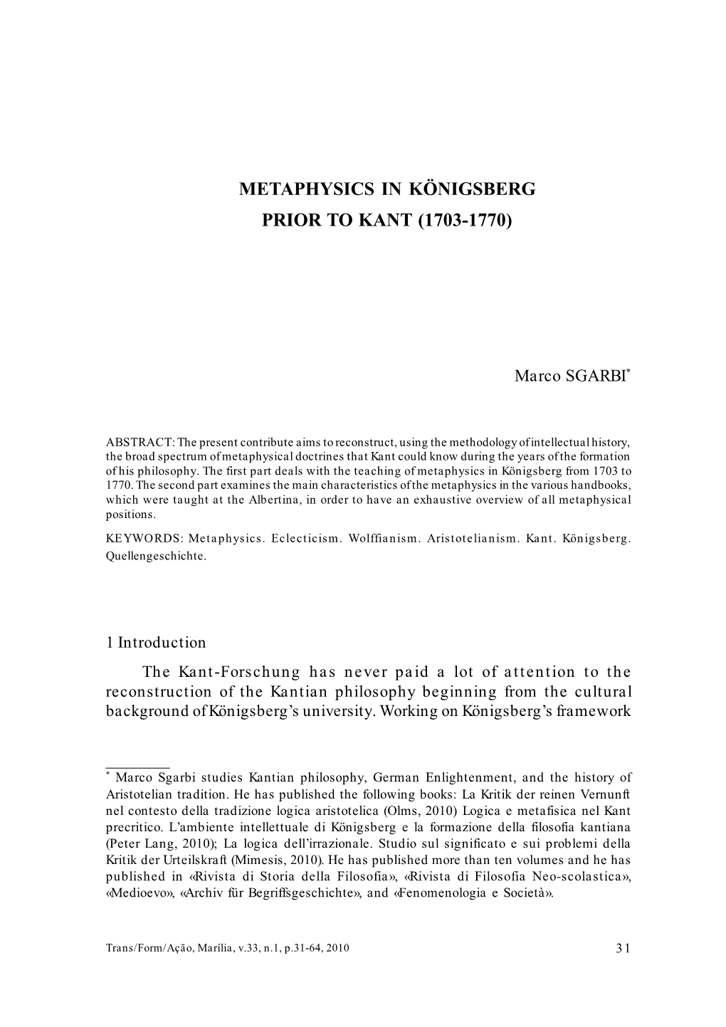 Metaphysics in Königsberg Prior to Kant (1703-1770)