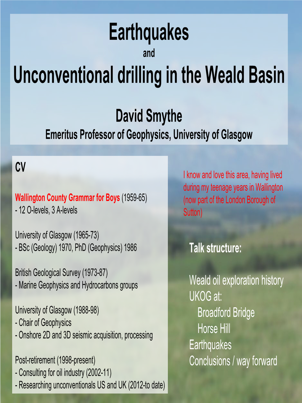 Earthquakes Unconventional Drilling in the Weald Basin
