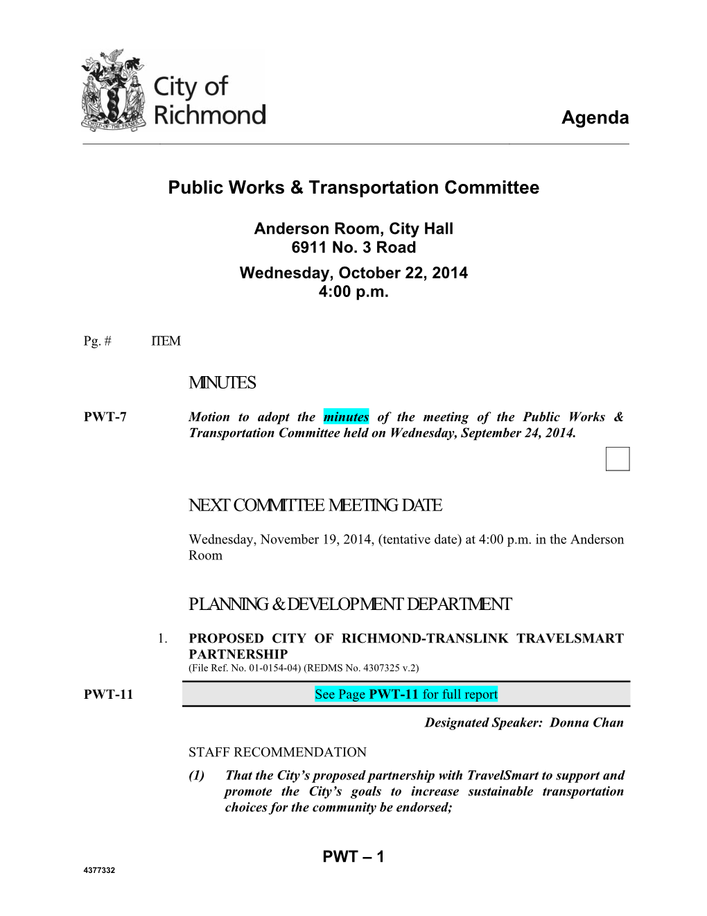Agenda Public Works & Transportation Committee