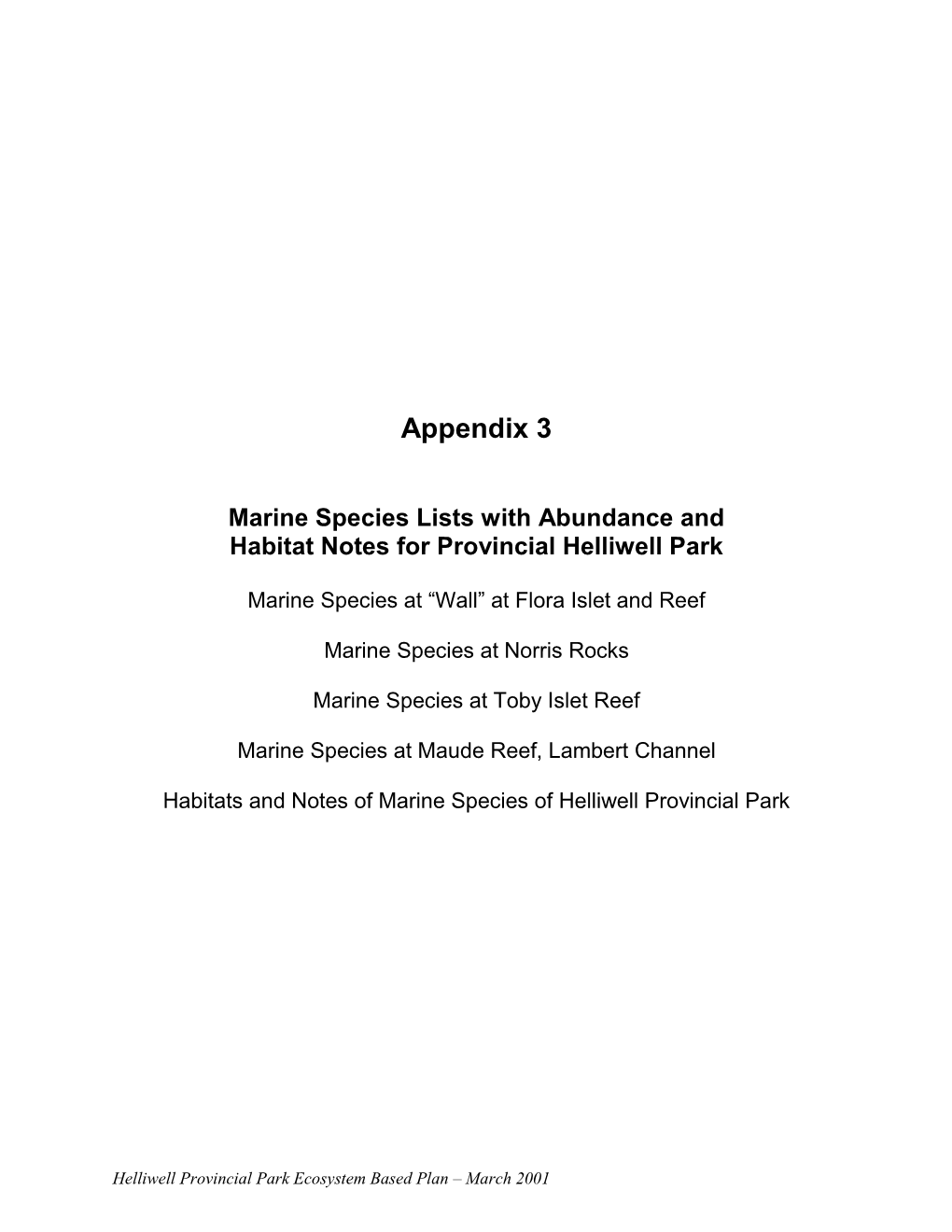 Appendix 3 Marine Spcies Lists