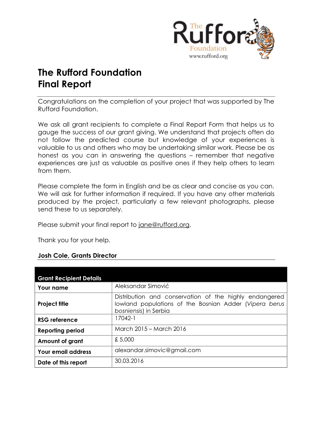 The Rufford Foundation Final Report