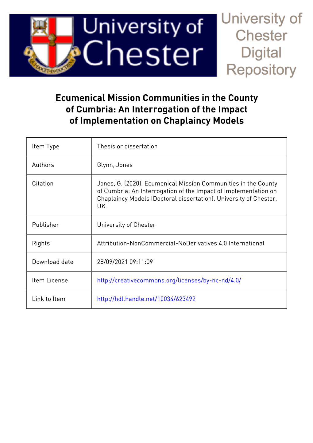 Ecumenical Mission Communities in the County of Cumbria: an Interrogation of the Impact of Implementation on Chaplaincy Models