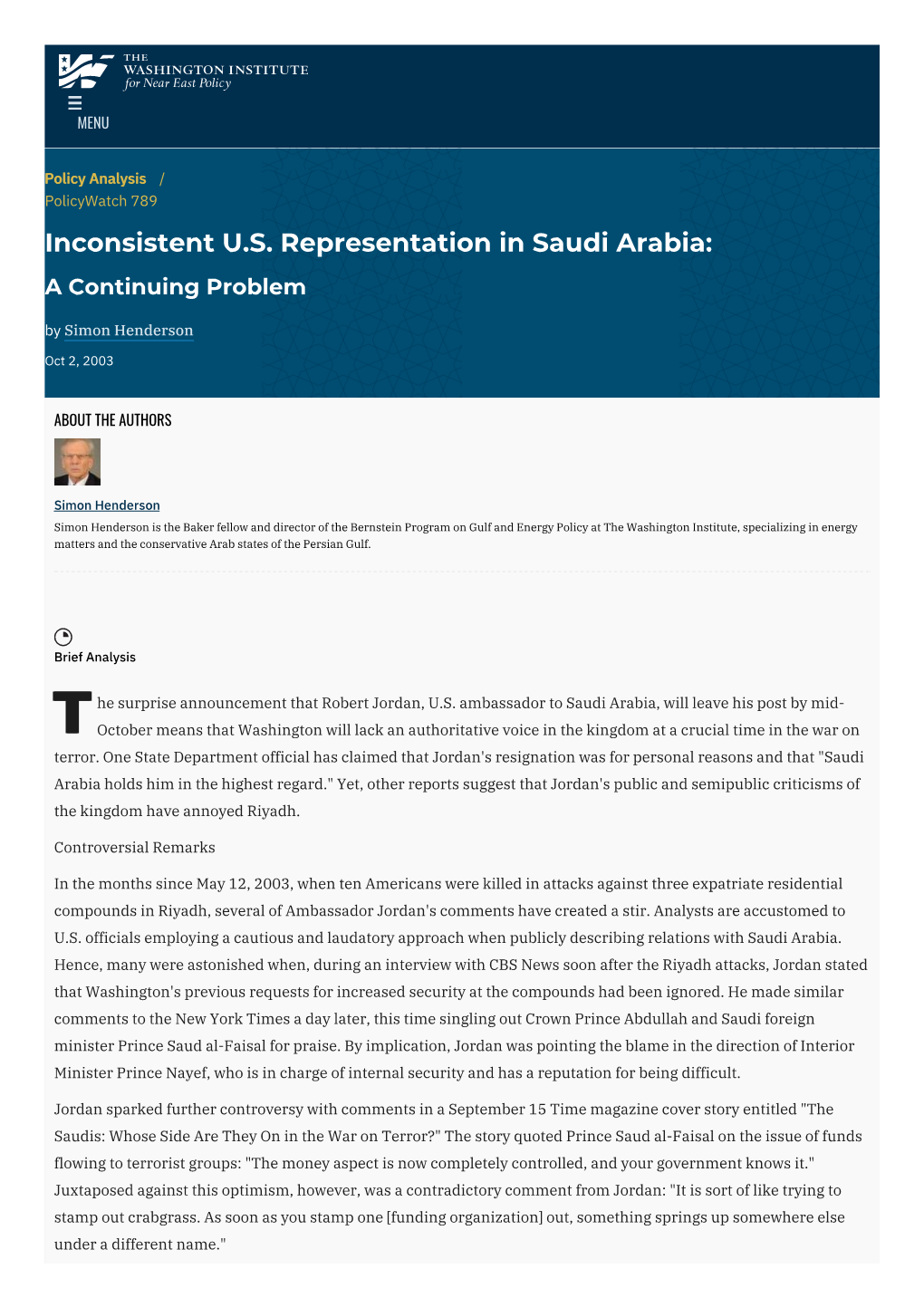 Inconsistent U.S. Representation in Saudi Arabia: a Continuing Problem | the Washington Institute
