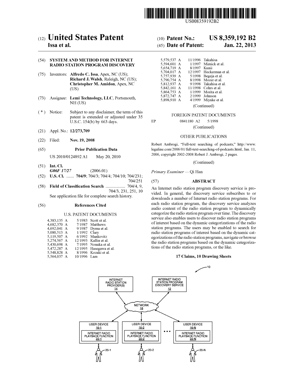 (12) United States Patent (10) Patent No.: US 8,359,192 B2 Issa Et Al