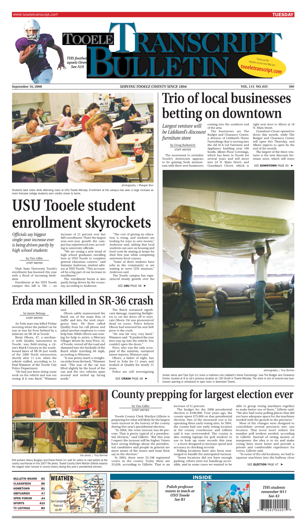 USU Tooele Student Enrollment Skyrockets Officials Say Biggest Increase of 21 Percent Over Last “The Cost of Getting an Educa- Fall’S Enrollment