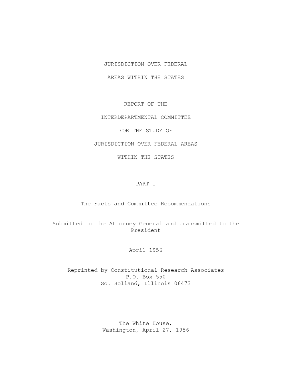 Jurisdiction Over Federal Areas Within the States