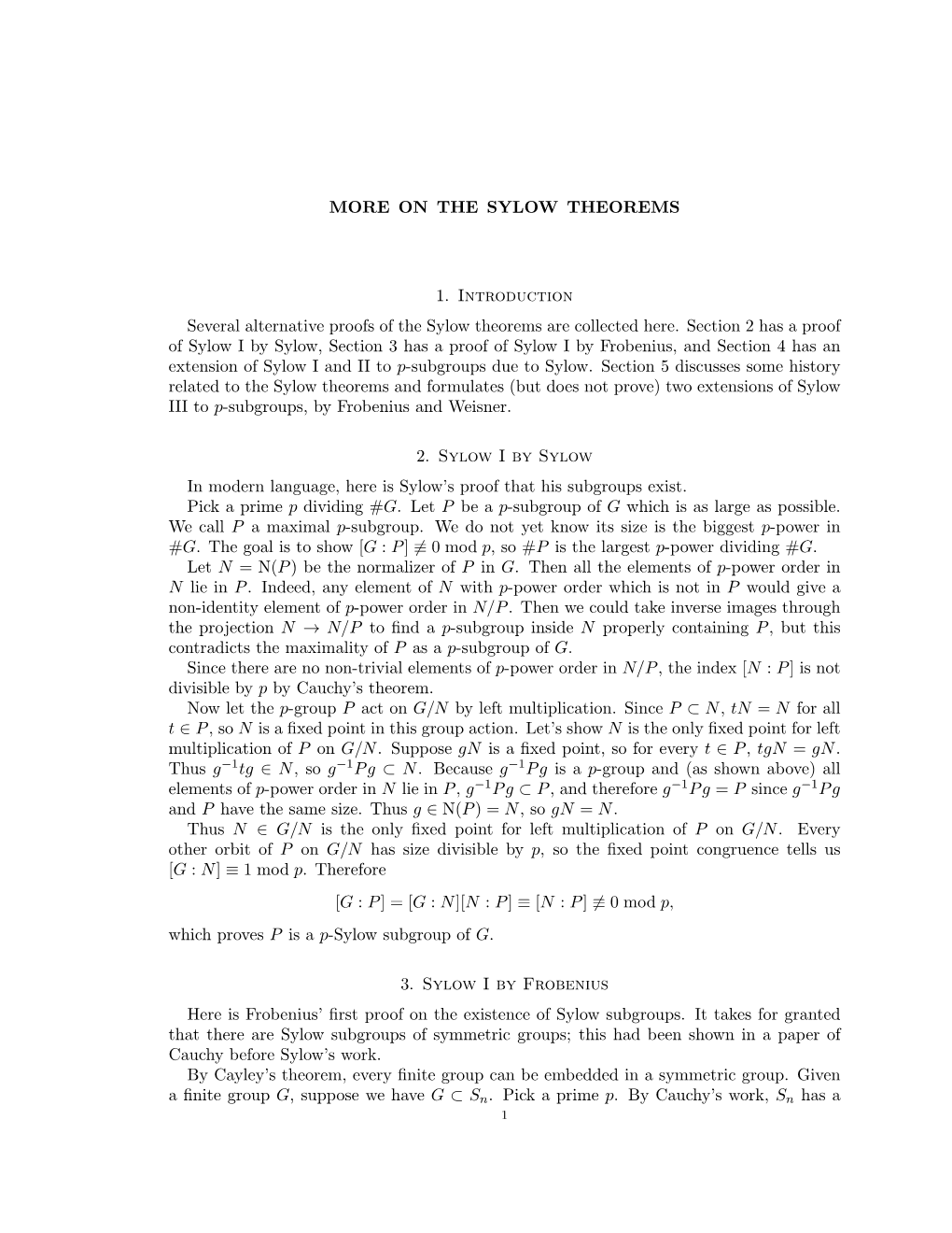 More on the Sylow Theorems