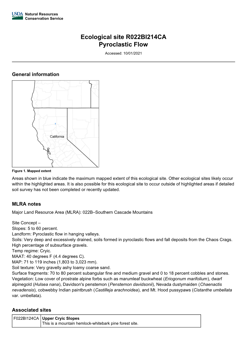 Ecological Site R022BI214CA Pyroclastic Flow