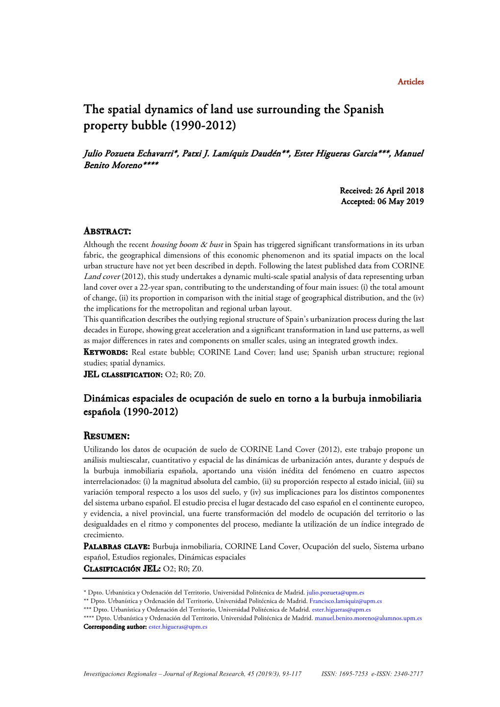 The Spatial Dynamics of Land Use Surrounding the Spanish Property Bubble (1990-2012)