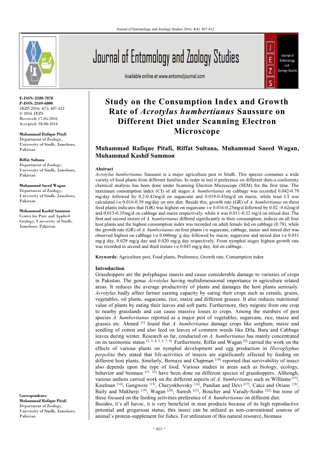 Study on the Consumption Index and Growth Rate of Acrotylus