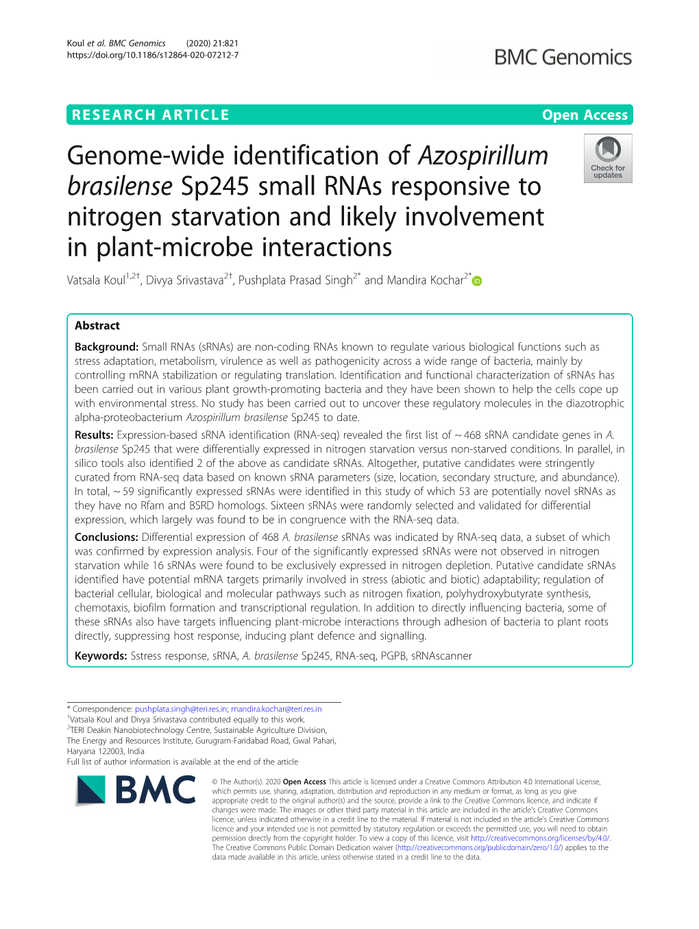 Genome-Wide Identification of Azospirillum Brasilense Sp245