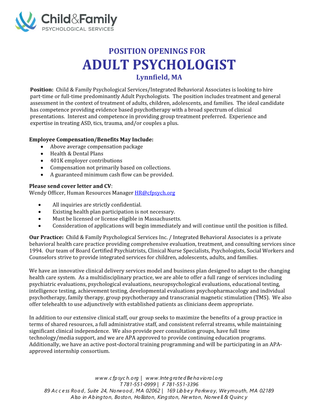 ADULT PSYCHOLOGIST Lynnfield, MA