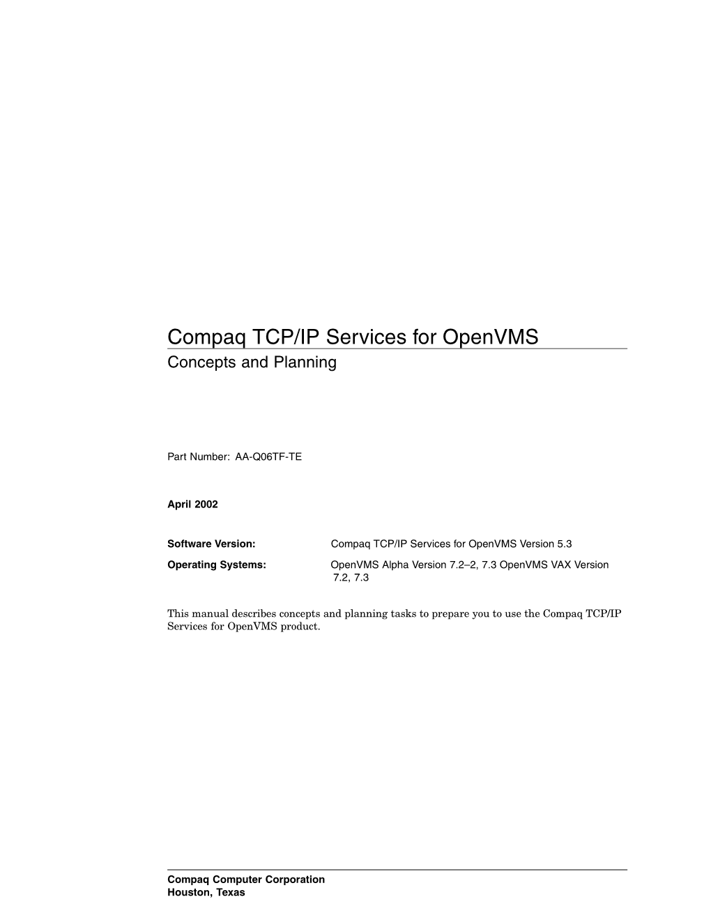 Compaq TCP/IP Services for Openvms Concepts and Planning