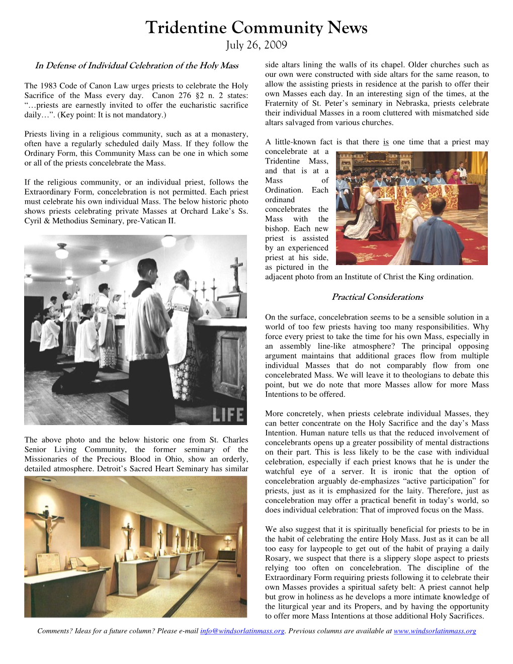 Tridentine Community News July 26, 2009