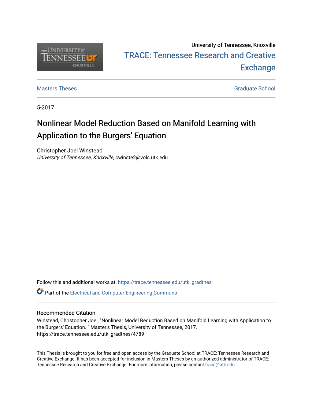 Nonlinear Model Reduction Based on Manifold Learning with Application to the Burgers' Equation