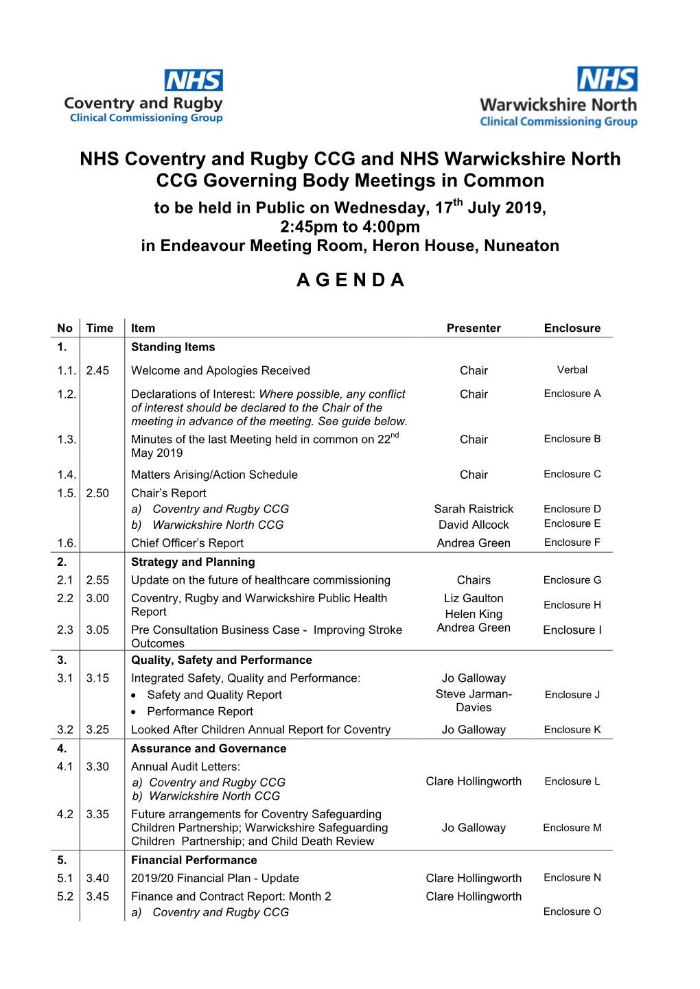 NHS Coventry and Rugby CCG and NHS Warwickshire North CCG